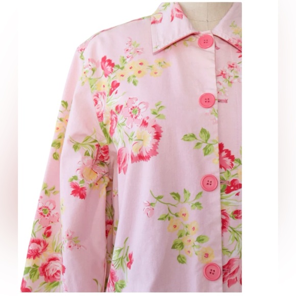 VTG Crazy Horse Liz Claiborne Pink Reversable Floral trench coat COTTAGECORE M - Picture 7 of 16